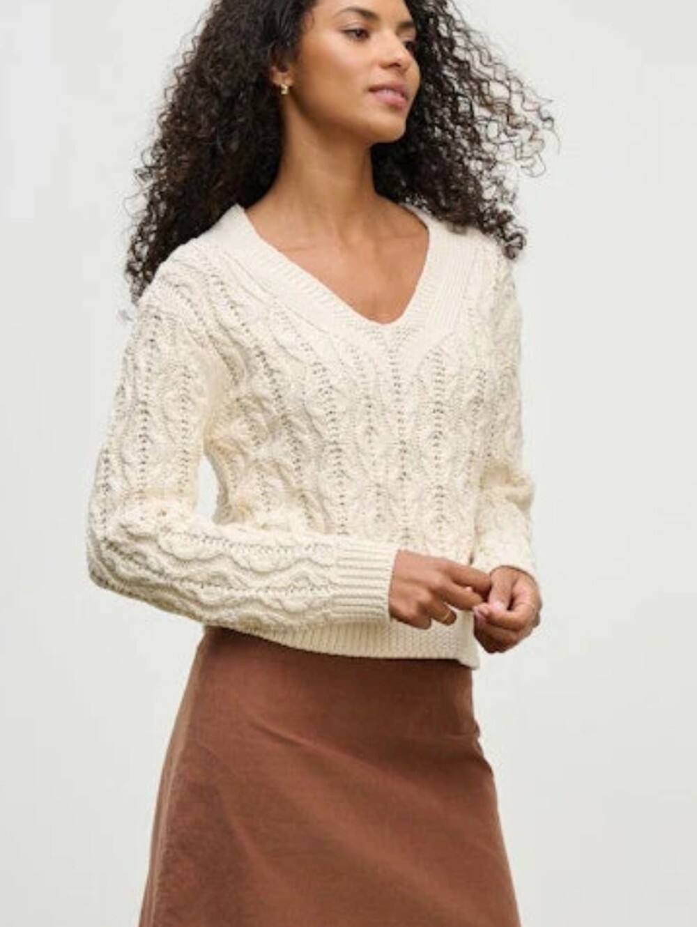 Velvet by Graham and Spencer cotton cableknit cropped sweater Sz M